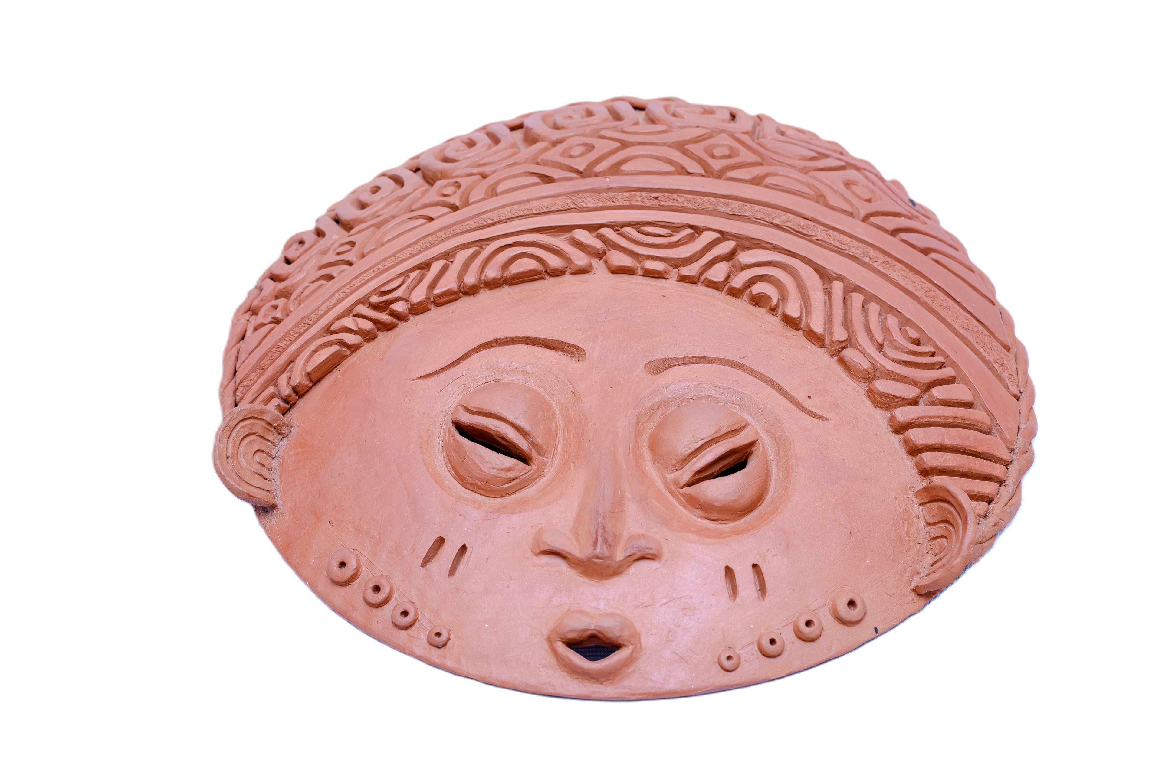African Terracotta Clay Face Mask — Handcrafted Ceramic Art