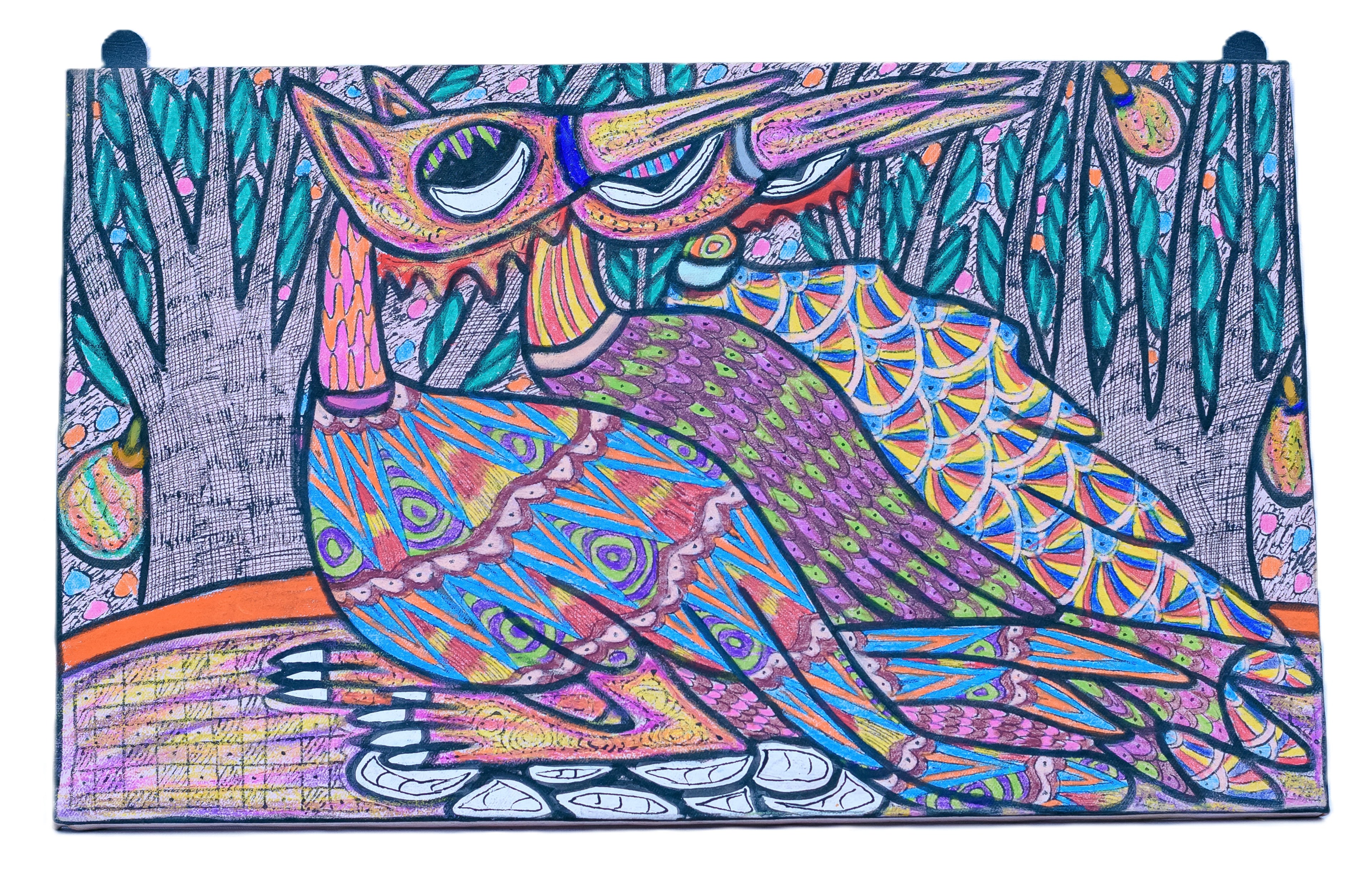 African Spirit Owl — Original Painting on Canvas