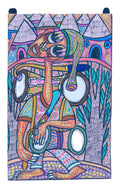 African Abstract Cyclist with Serpent Head — Original Painting on Canvas