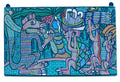 African Mythic Gathering — Crocodile, Angel & Totem Figures — Original Painting on Canvas