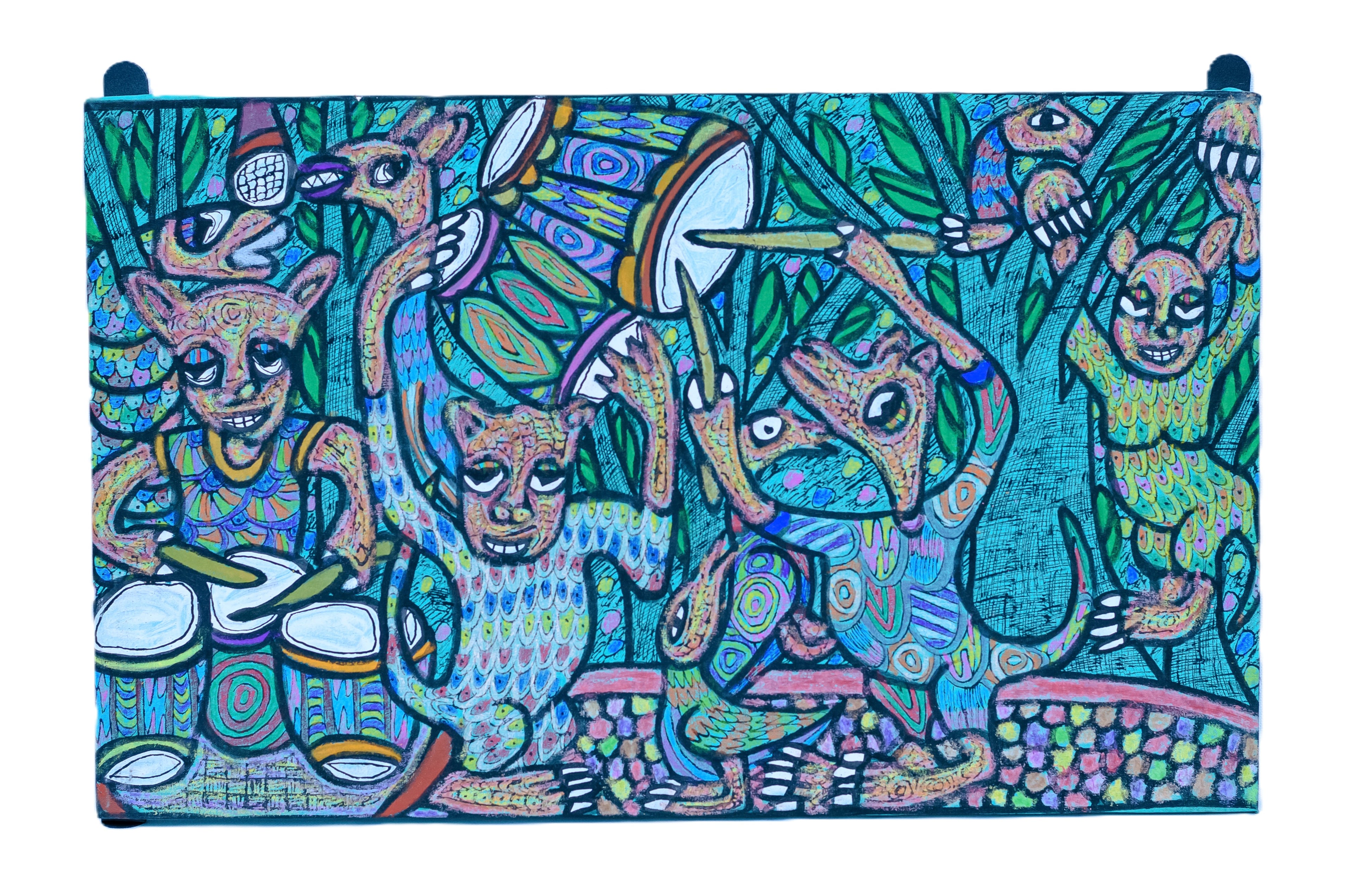 African Spirit Animals Dancing in the Forest — Original Painting on Canvas