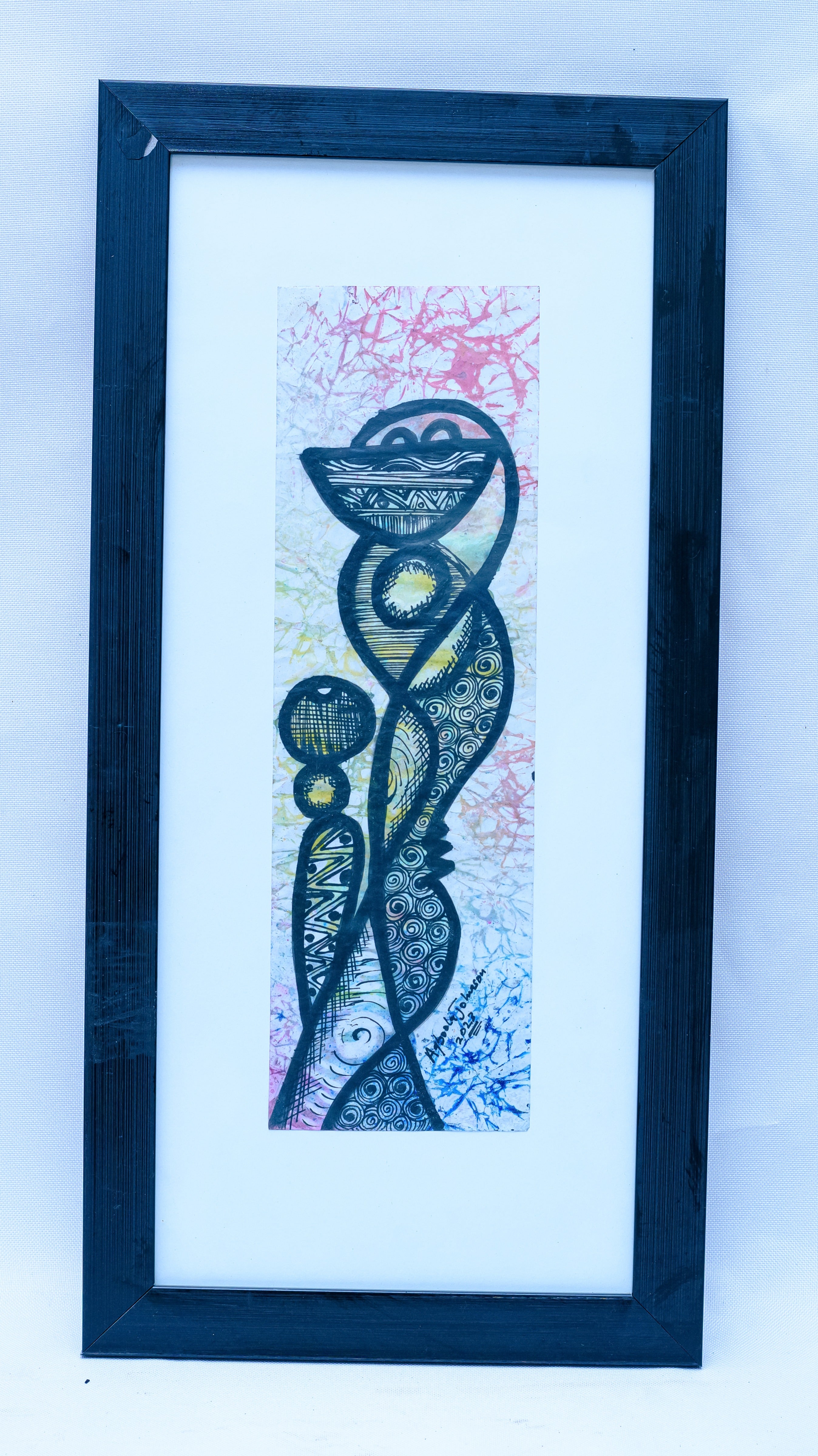 African Abstract Totem Figure — Original Batik on Paper