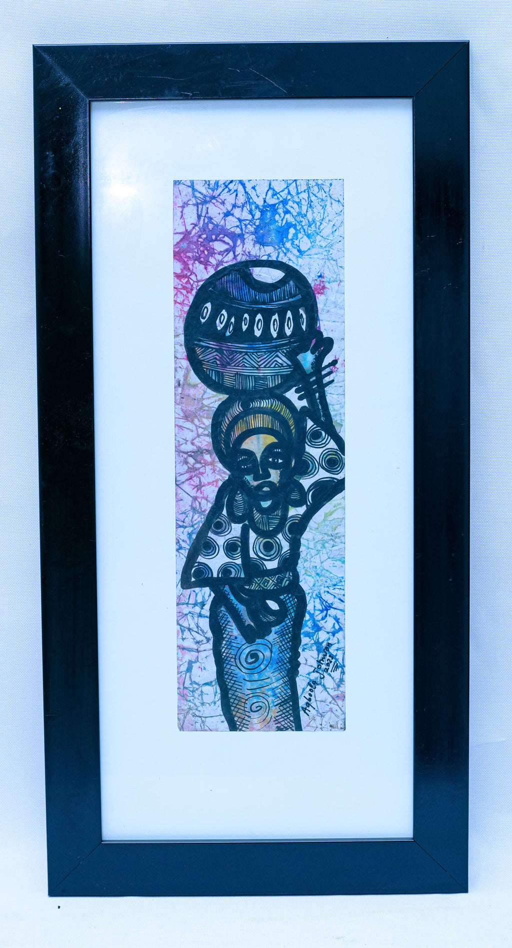 African Woman with Pot — Original Batik on Paper
