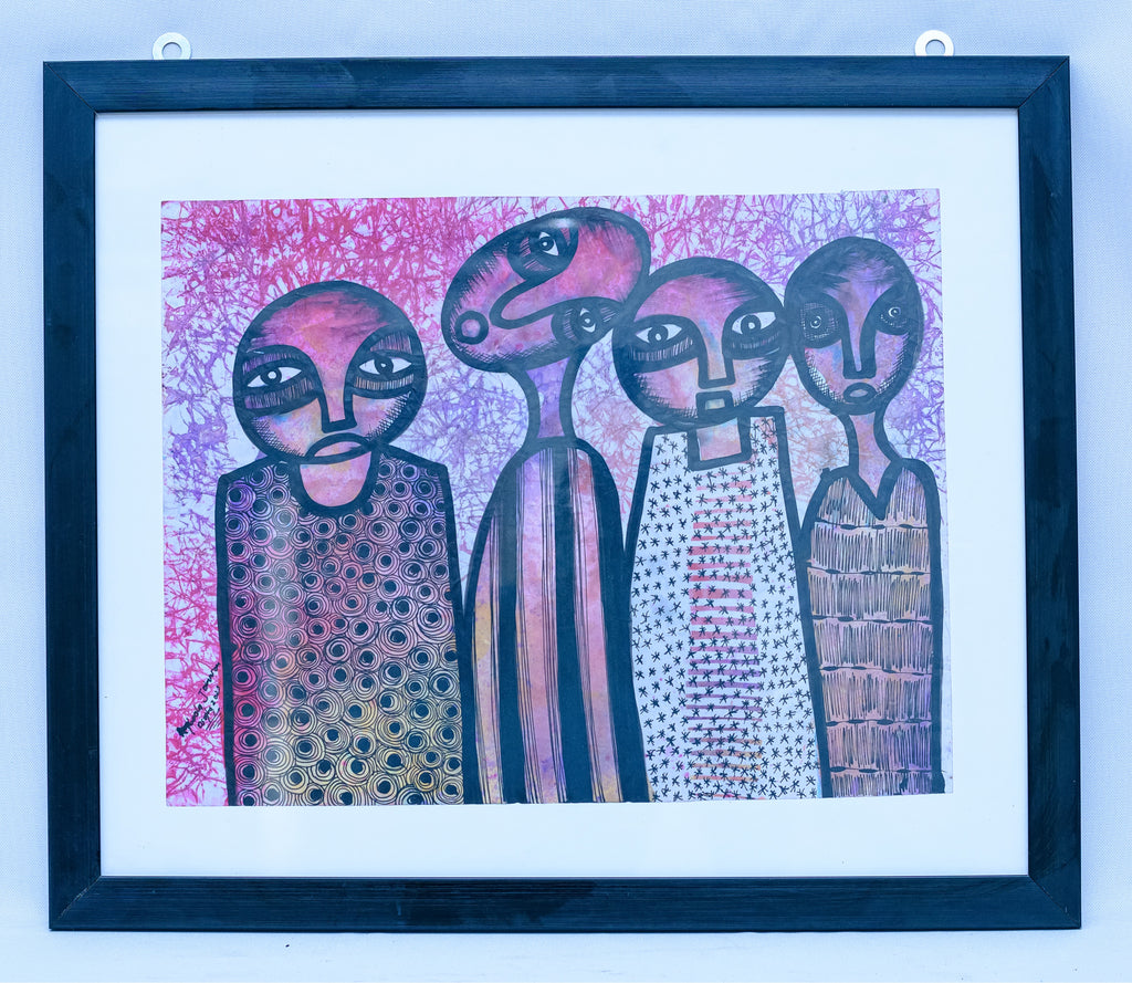 Four African Figures — Original Batik on Paper