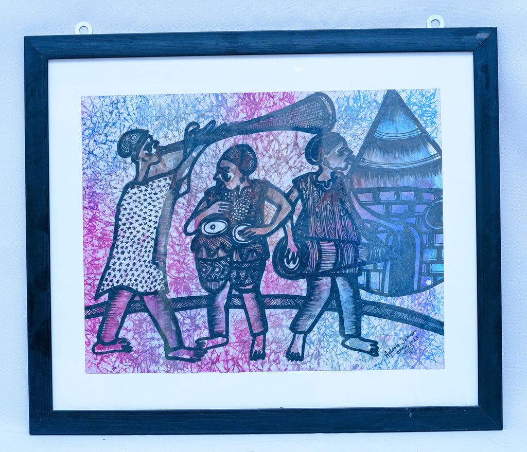 African Village Musicians — Original Batik on Paper