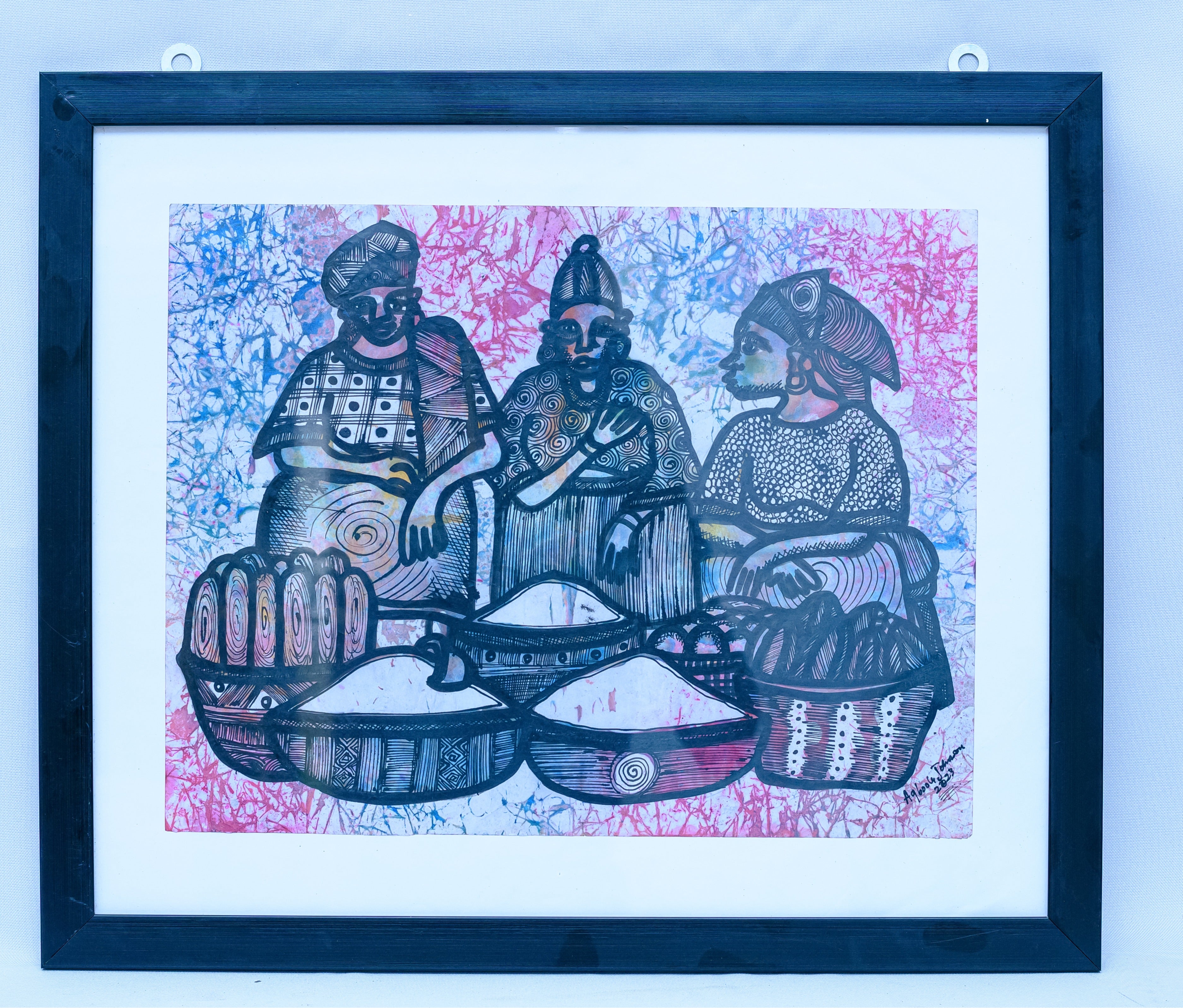 African Market Women at Rest — Original Batik on Paper