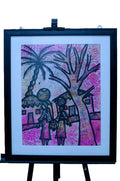 African Village Scene with Two Women & Palm Tree — Original Batik on Paper