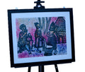 African Village Life — Three Figures by the Hut — Original Batik on Paper