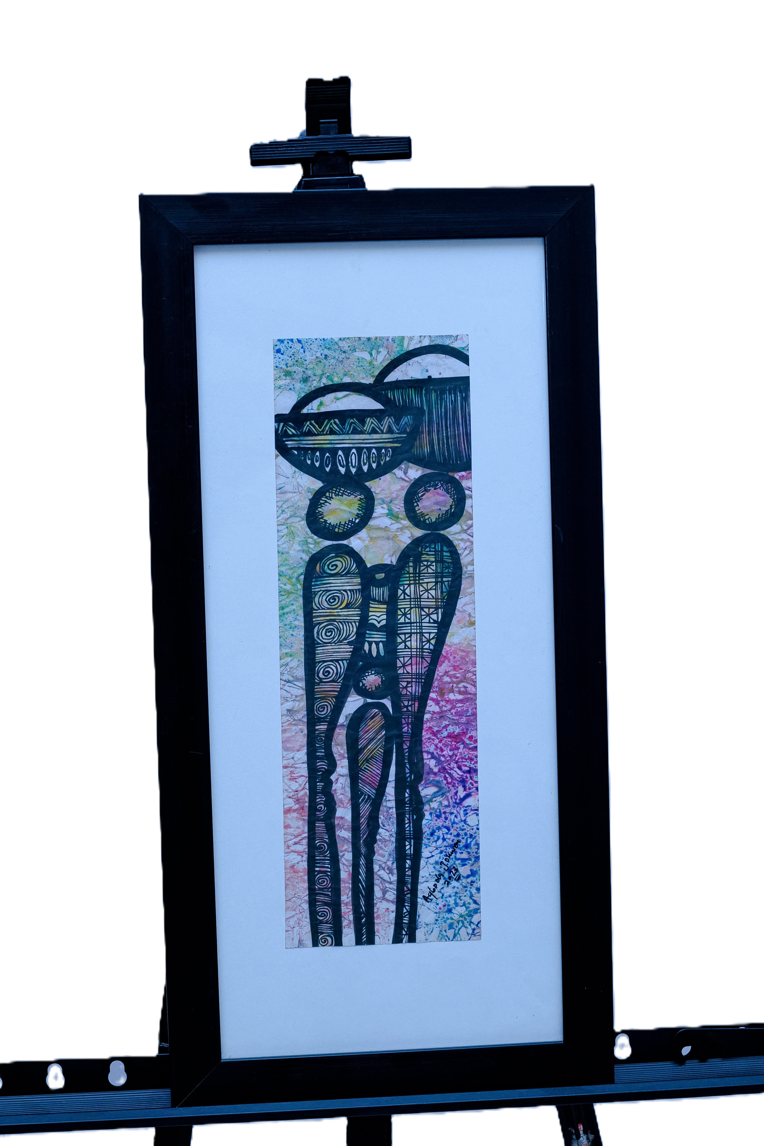 African Mother & Child Abstract — Original Batik on Paper