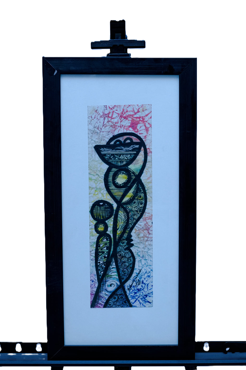 African Abstract Totem Figure — Original Batik on Paper