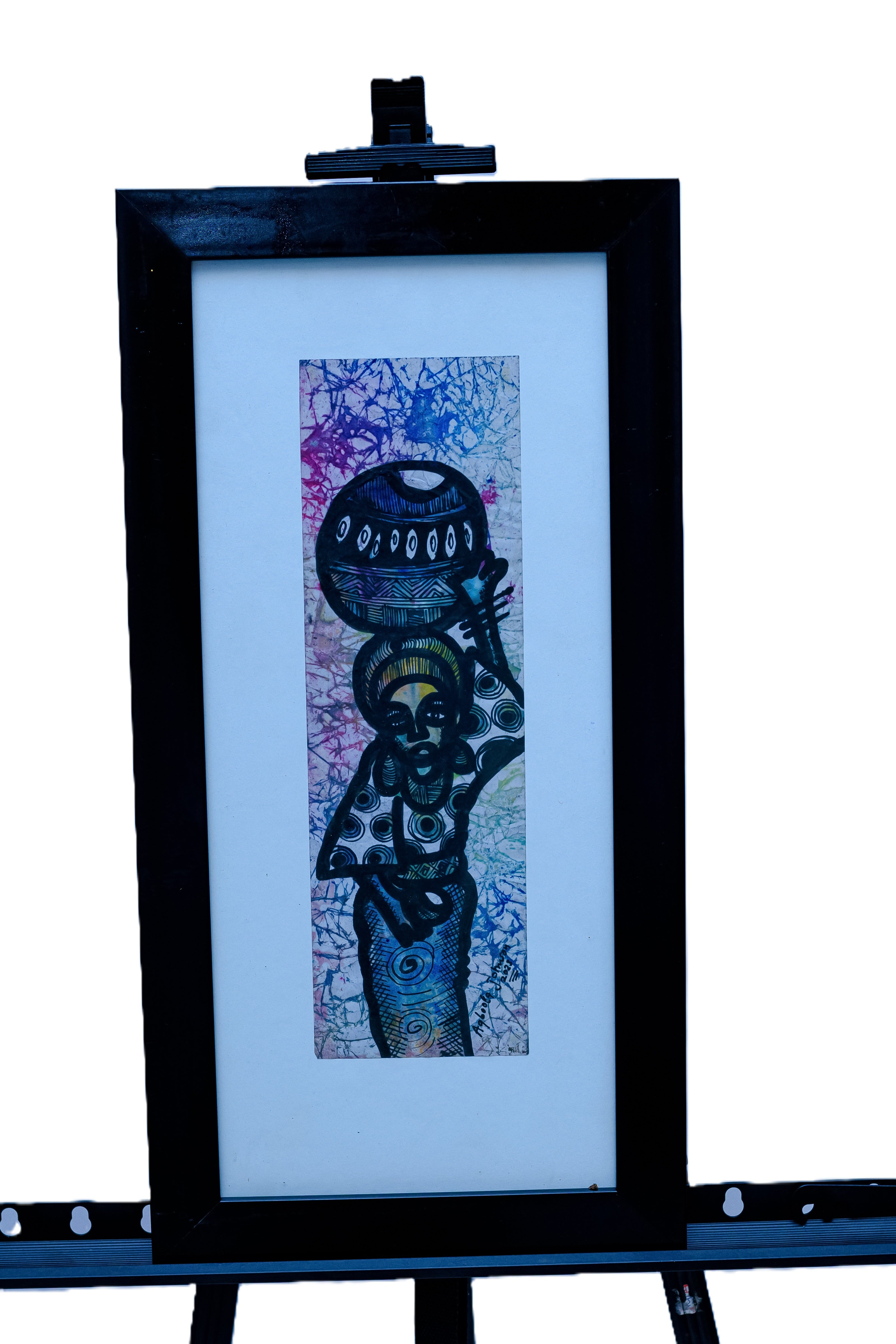African Woman with Pot — Original Batik on Paper