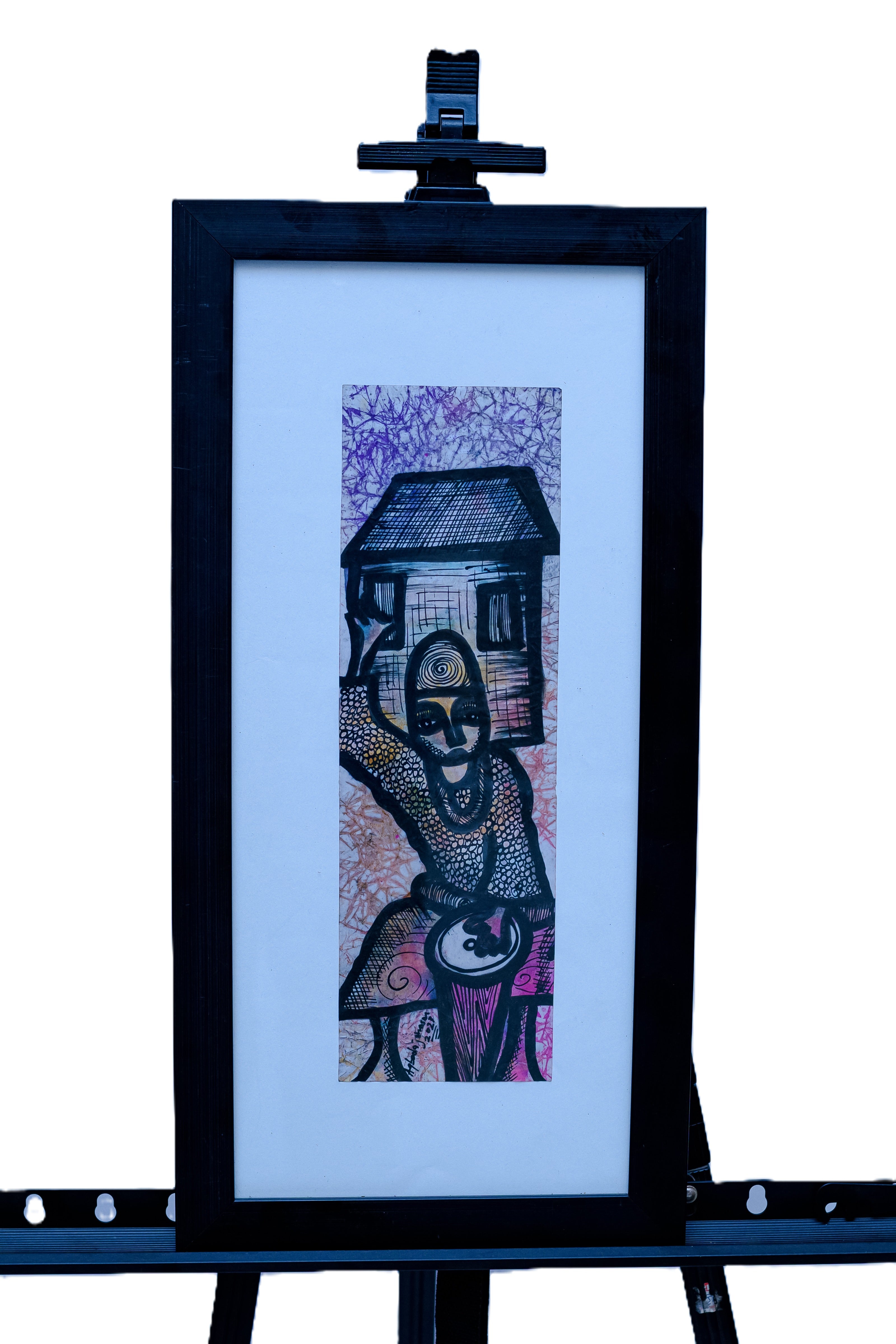 African Woman Carrying a House — Original Batik on Paper