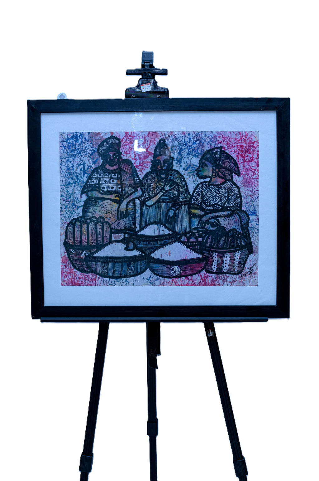 African Market Women at Rest — Original Batik on Paper