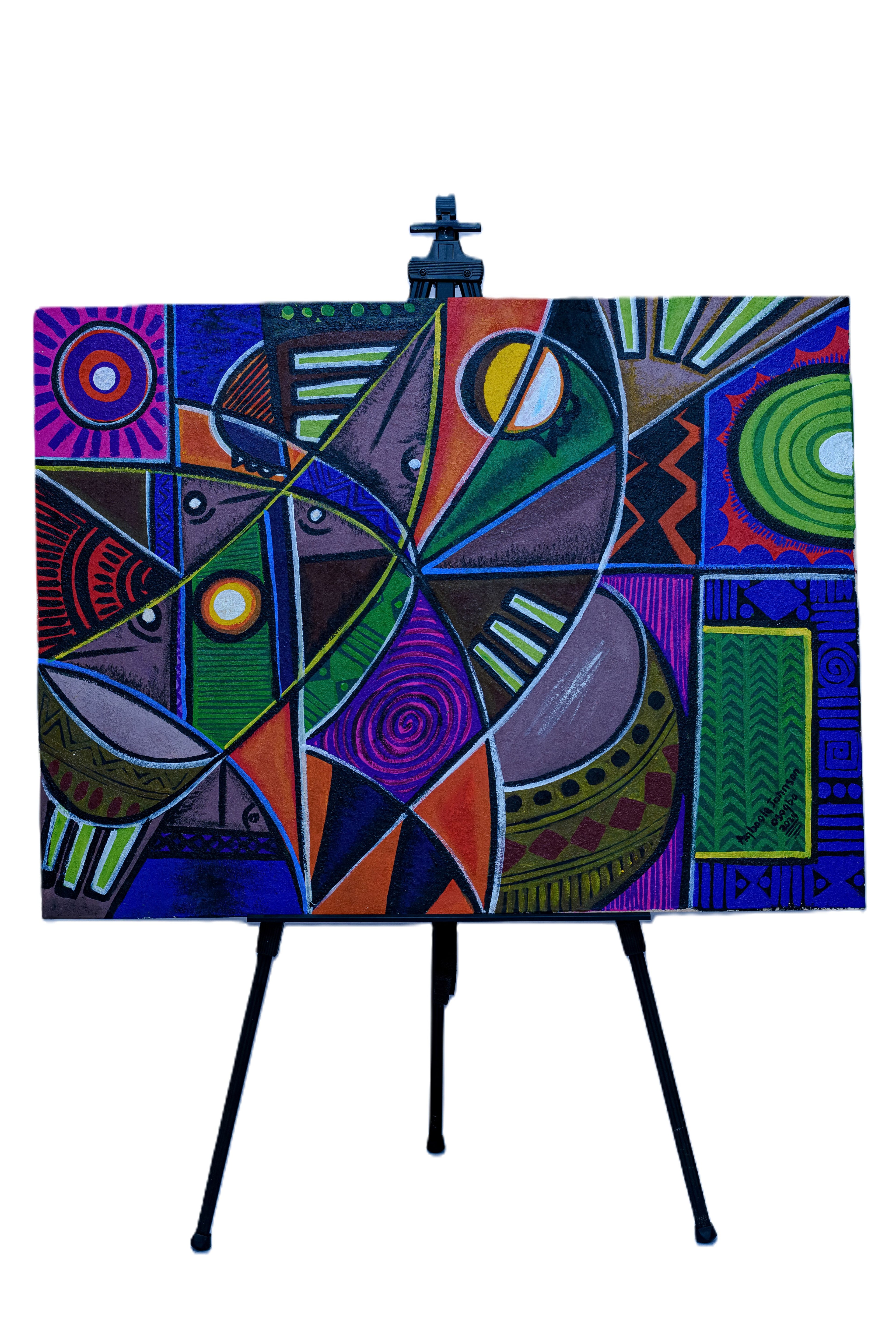African Abstract Star Burst — Original Painting on Canvas