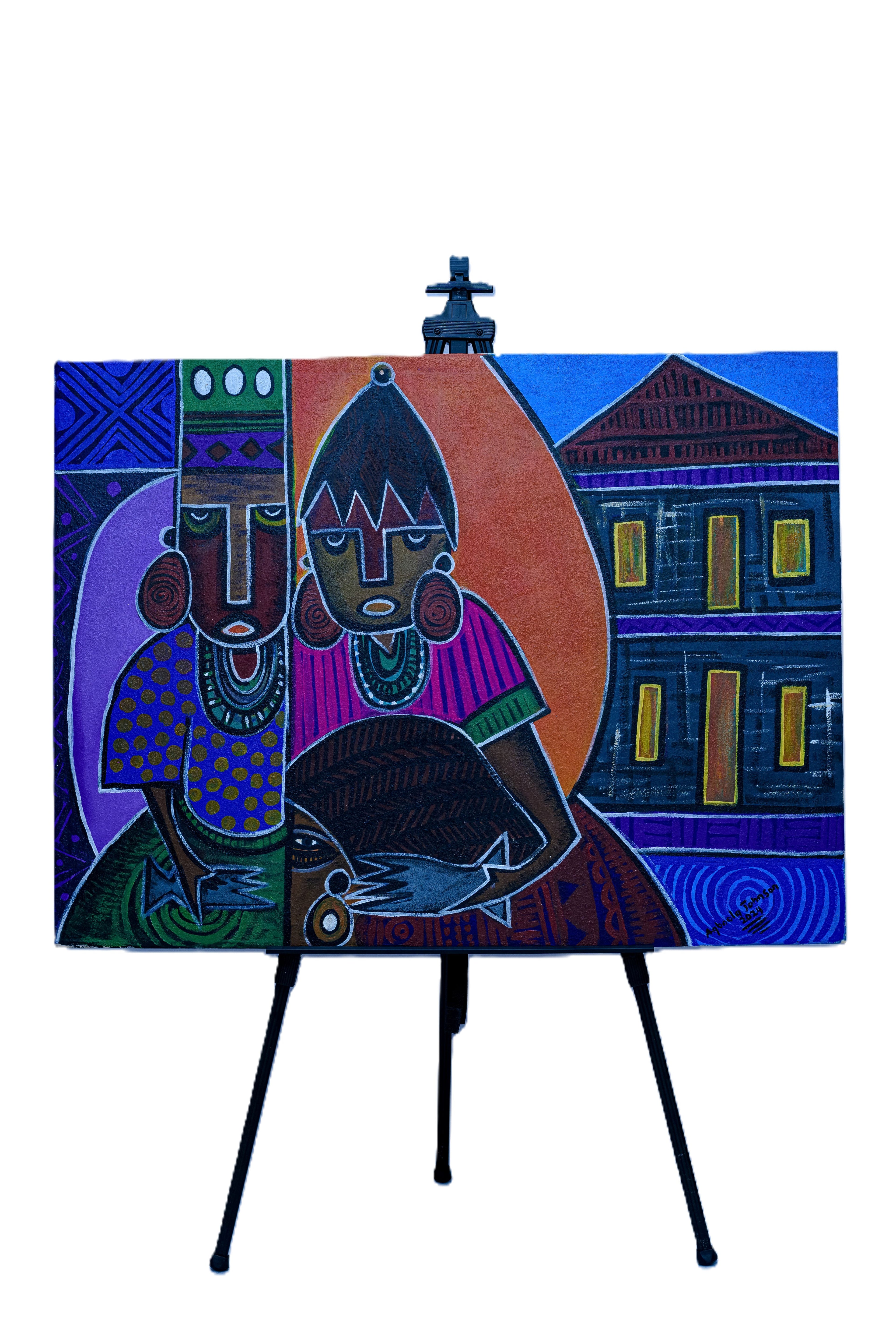 African Market Women with Fish — Original Painting on Canvas