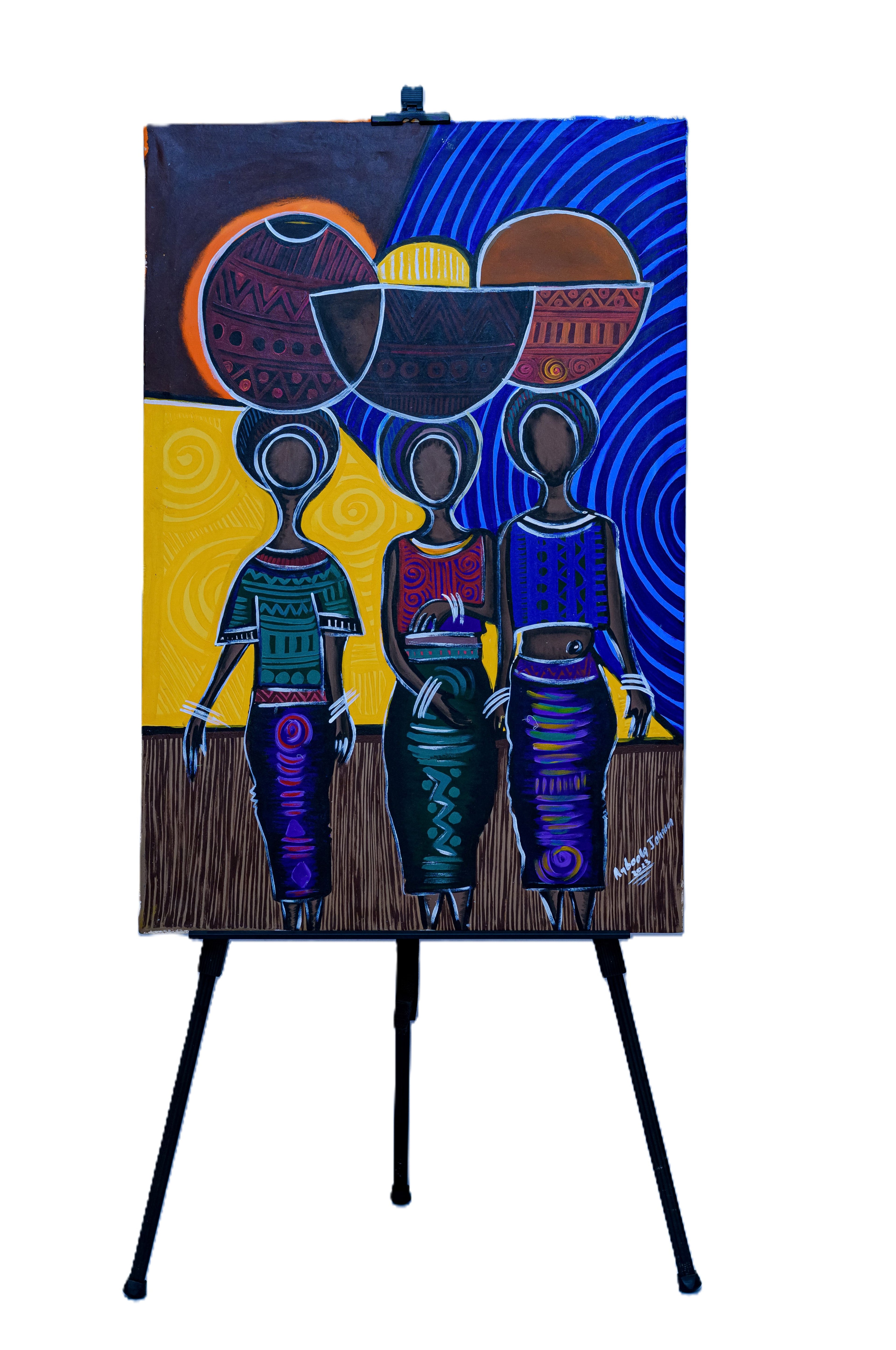 Three African Women at Sunset — Original Painting on Canvas