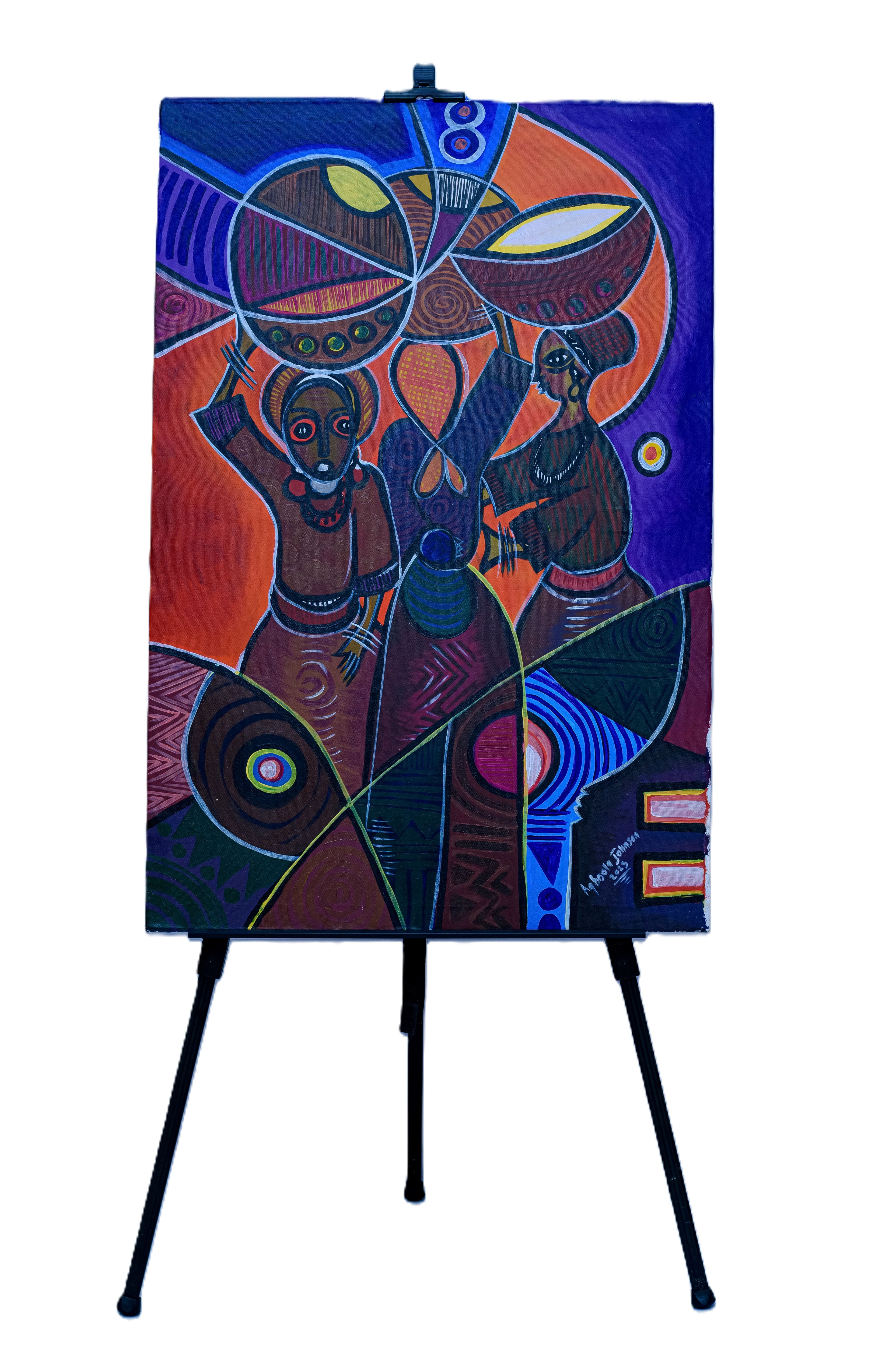 African Women Carrying Loads — Original Painting on Canvas