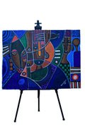 African Cubist Figures in Blue & Orange — Original Painting on Canvas