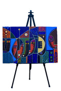 African Cubist Faces in Blue — Original Painting on Canvas