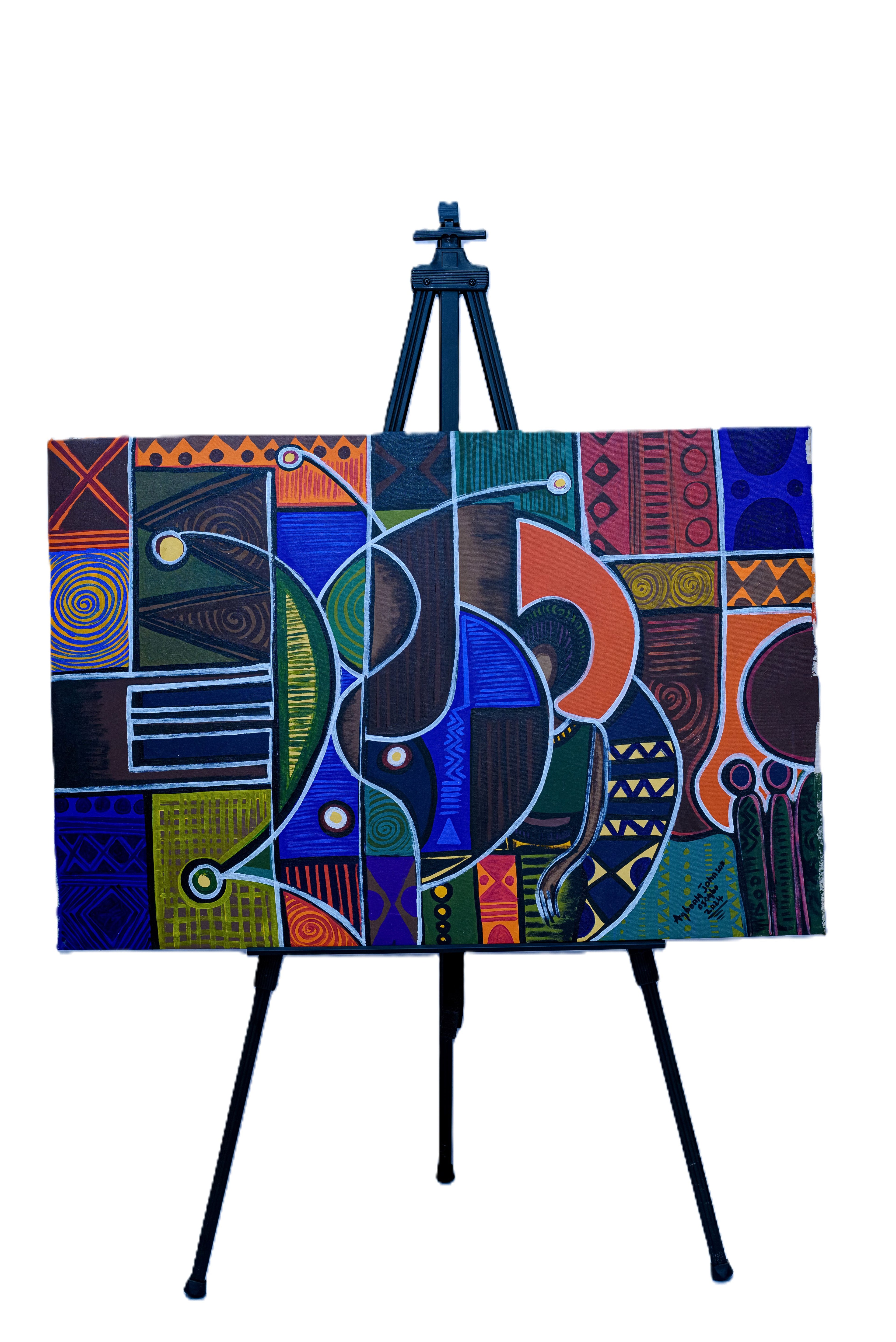 African Abstract Geometric Composition — Original Painting on Canvas