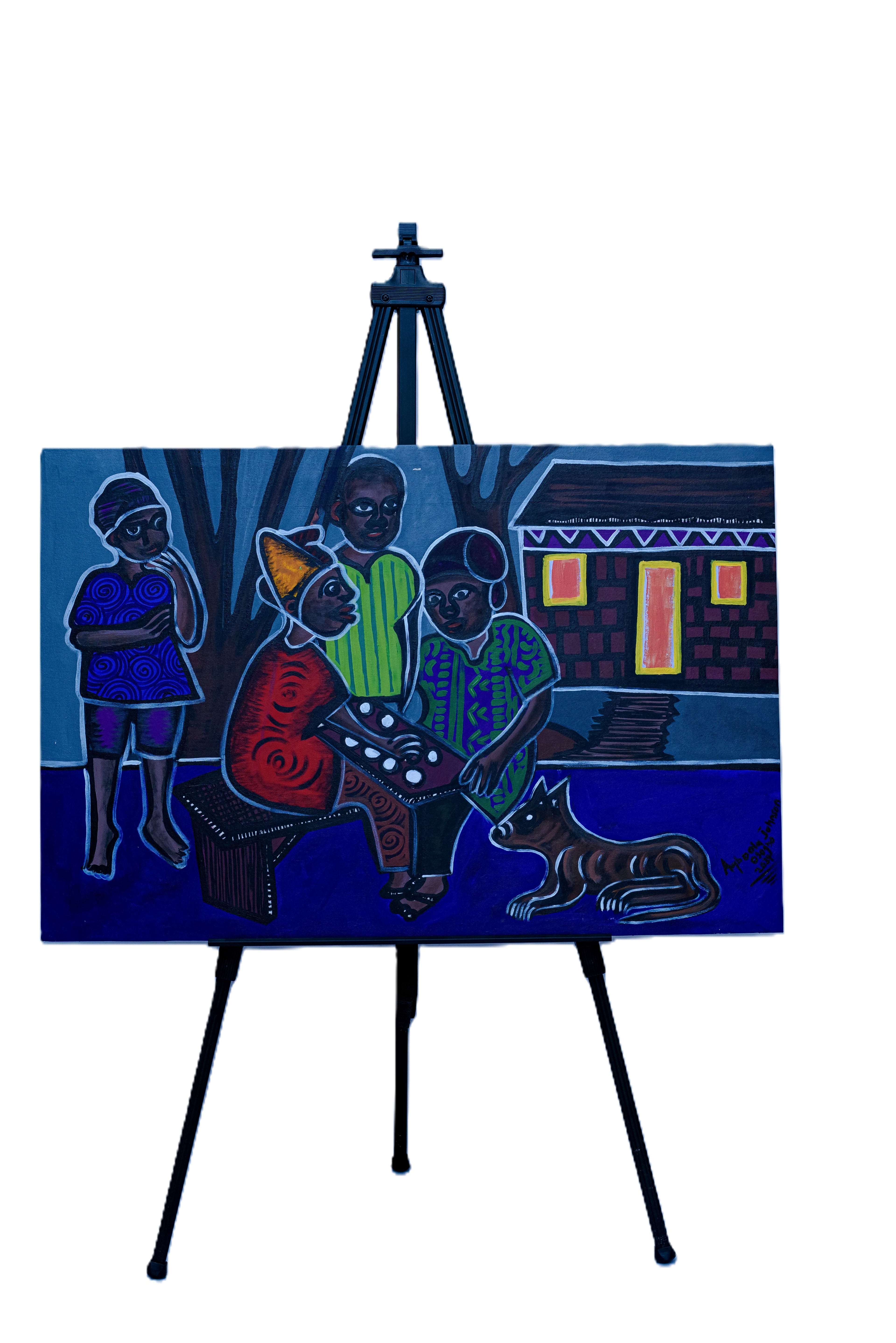 African Village Night Scene — Original Painting on Canvas