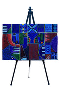 African Blue Cubist Composition — Original Painting on Canvas