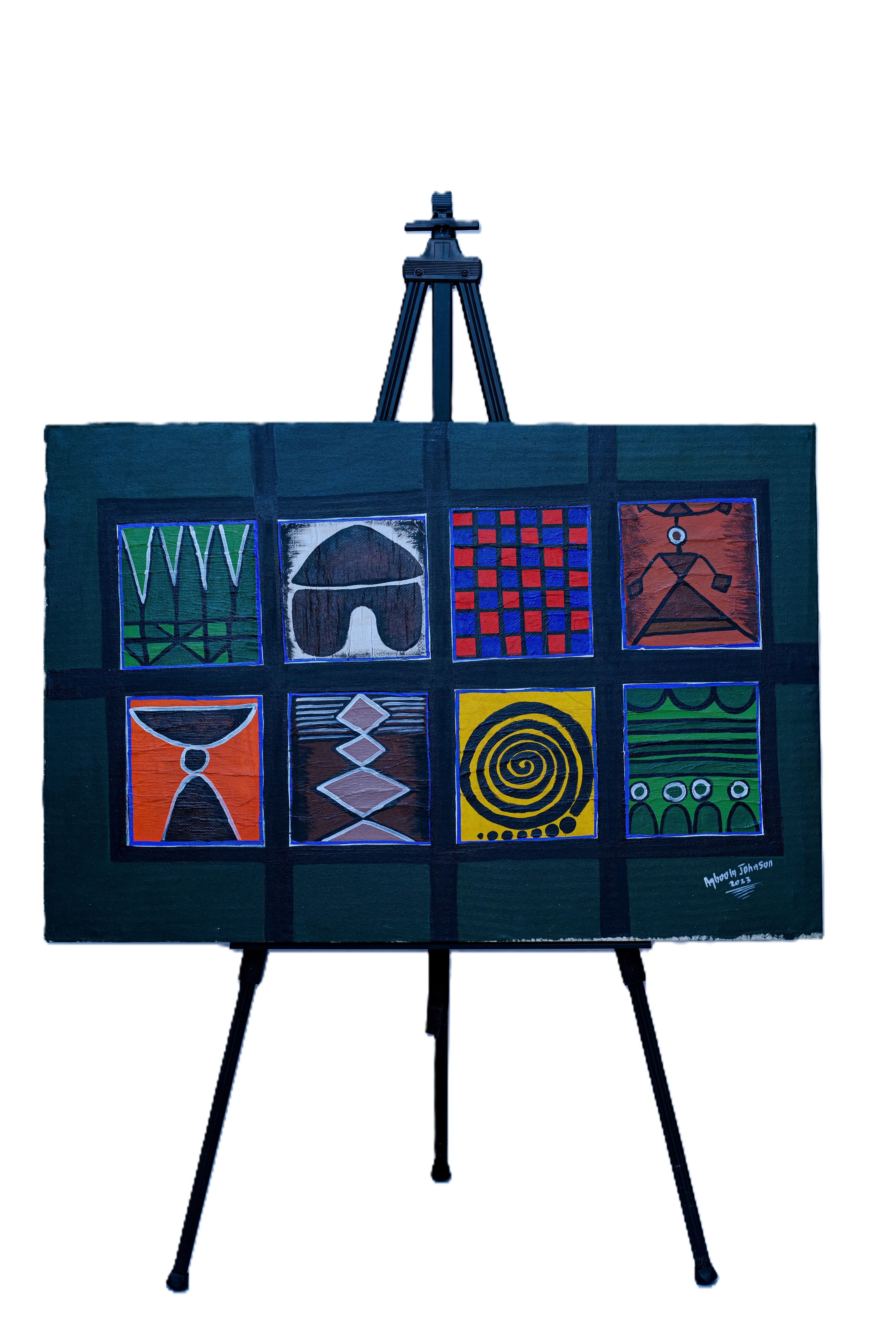 African Symbols Grid — Original Painting on Canvas