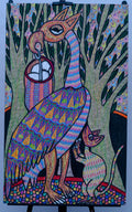 African Spirit Bird & Cat — Original Painting on Canvas