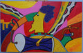 African Drummer in Motion — Original Beaded Painting on Wood