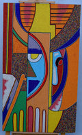 African Abstract Eye — Original Beaded Painting on Wood