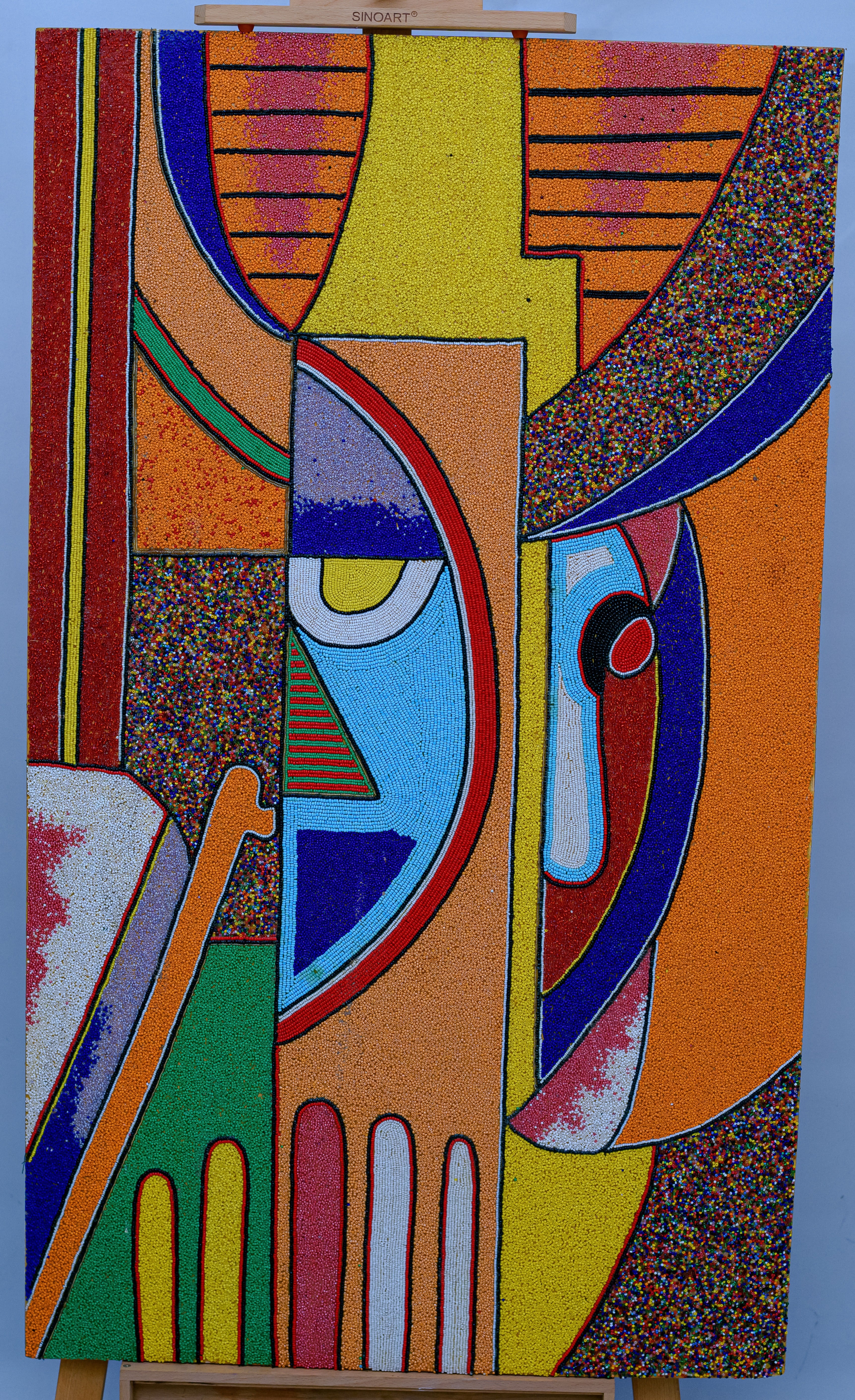 African Abstract Eye — Original Beaded Painting on Wood