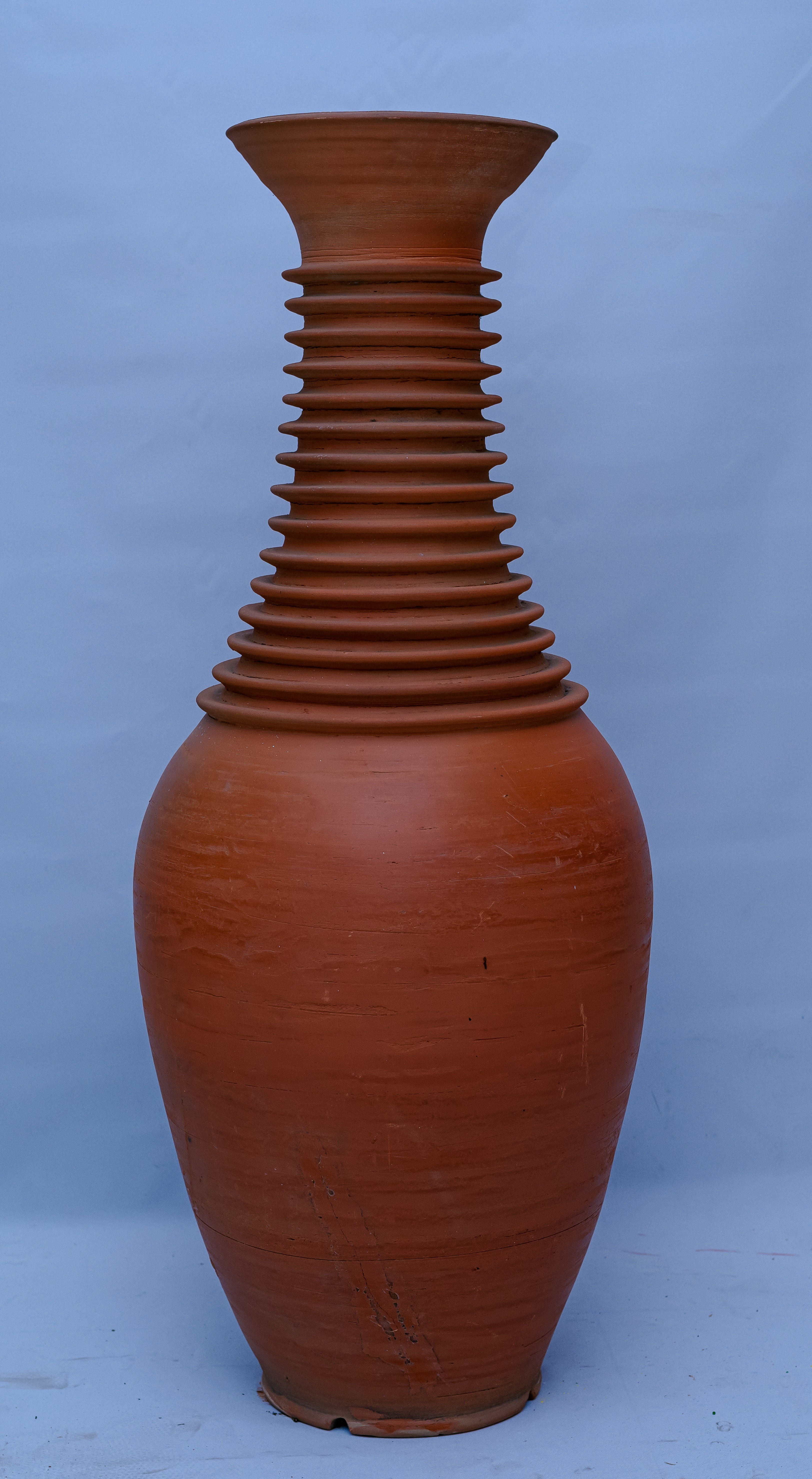 Handcrafted Terracotta Ribbed Neck Floor Vase
