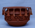 Handcrafted Terracotta Floral Relief Bowl with Clay Tassel Fringe