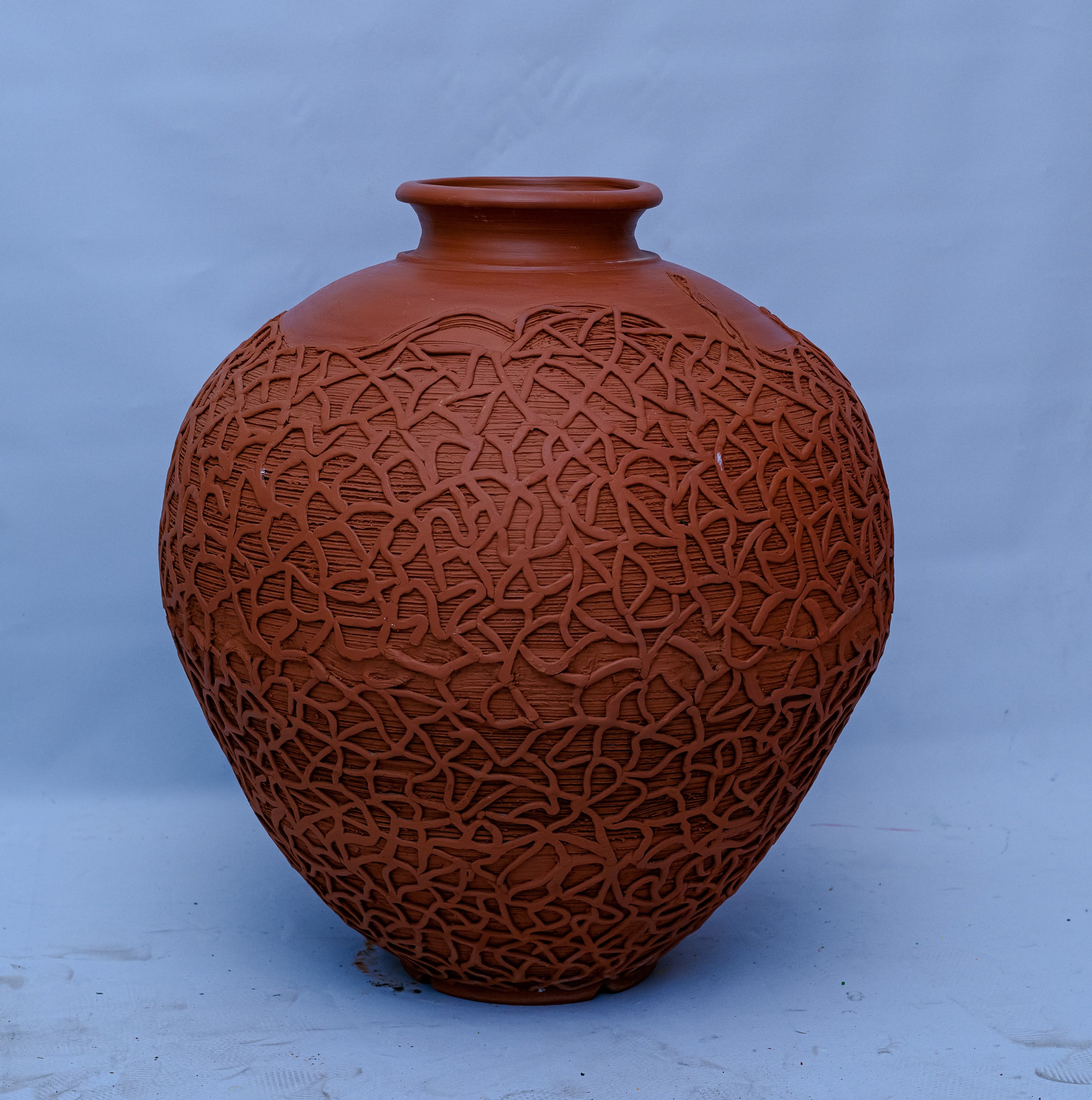 Handcrafted Terracotta Vine-Carved Statement Vase