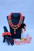 Handmade Coral & Gold Filigree Beaded Jewelry Set