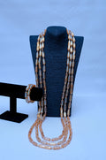 Men's Triple Strand Champagne Crystal Tube & Gold Necklace & Bracelet Set