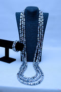Men's Triple Strand Silver Crystal Cube Necklace & Bracelet Set