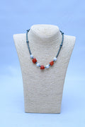 Men's Hematite Tube, Red Coral & Howlite Statement Necklace