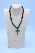 Men's Tiger's Eye, Black Onyx & Hematite Cross Pendant Necklace