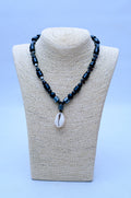 Men's Black Onyx, Hematite Cube & Cowrie Shell Pendant Necklace