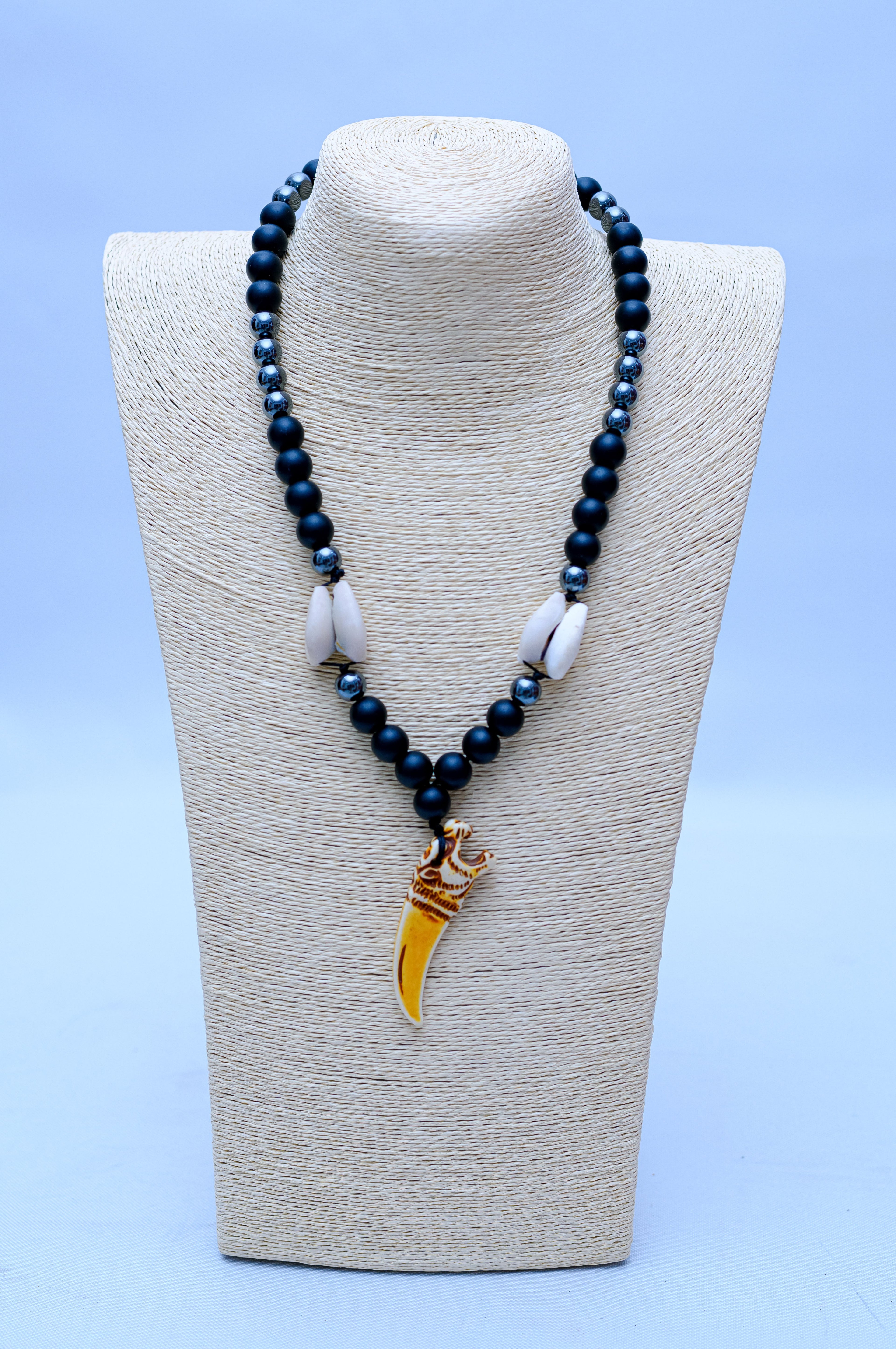 Men's Black Onyx, Hematite & Tiger Claw Pendant Necklace