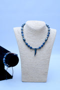 Men's Blue Fire Agate, Hematite & Tusk Pendant Necklace & Bracelet Set