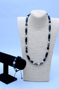 Men's Black Hematite Tube, Crackle Quartz & Tiger's Eye Necklace & Bracelet Set
