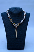 Men's Cowrie Shell, Wood Bead & Spike Pendant Necklace