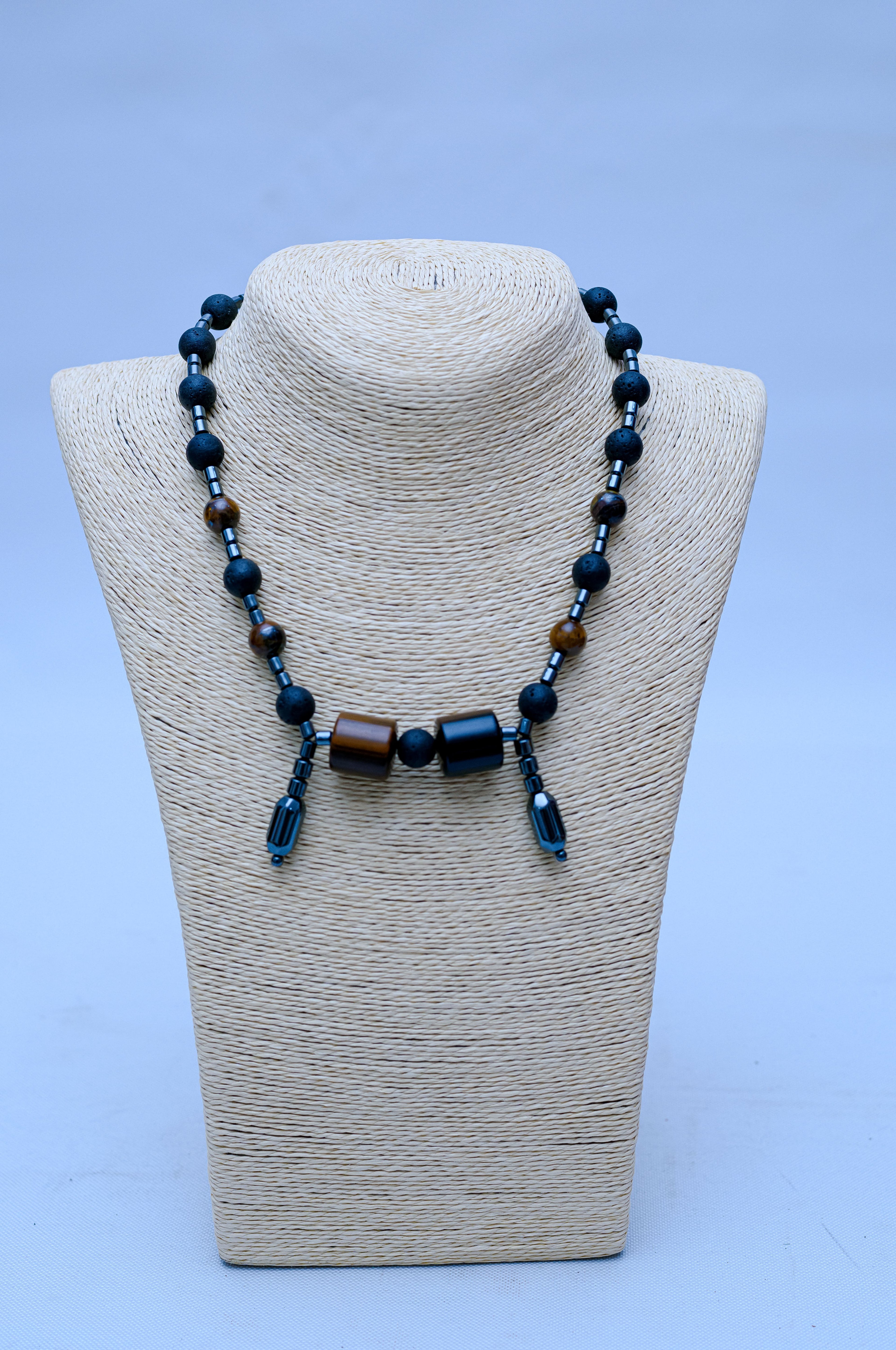 Men's Black Onyx, Tiger's Eye & Hematite Drop Necklace