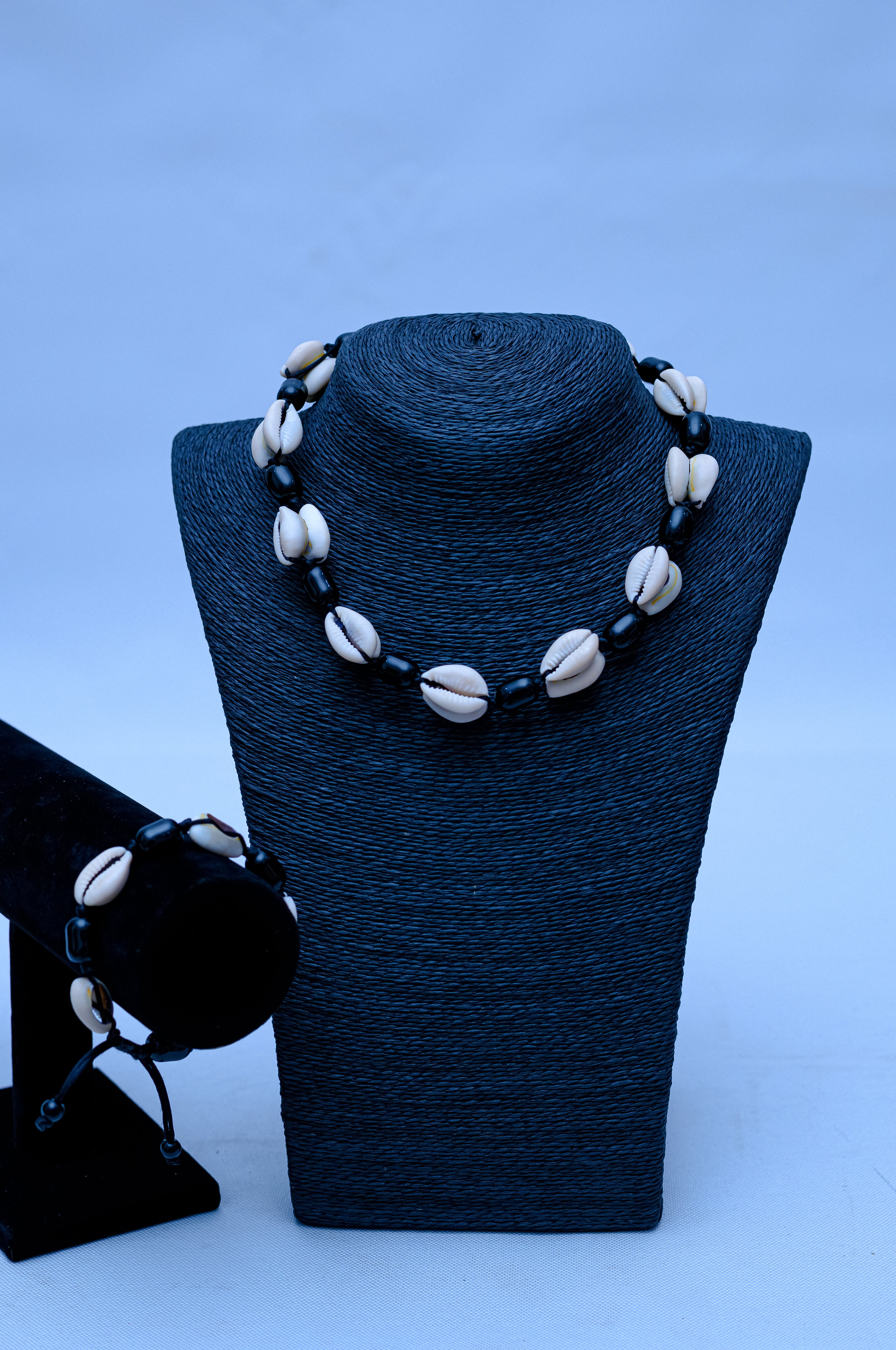 Men's Cowrie Shell & Black Bead Necklace & Bracelet Set