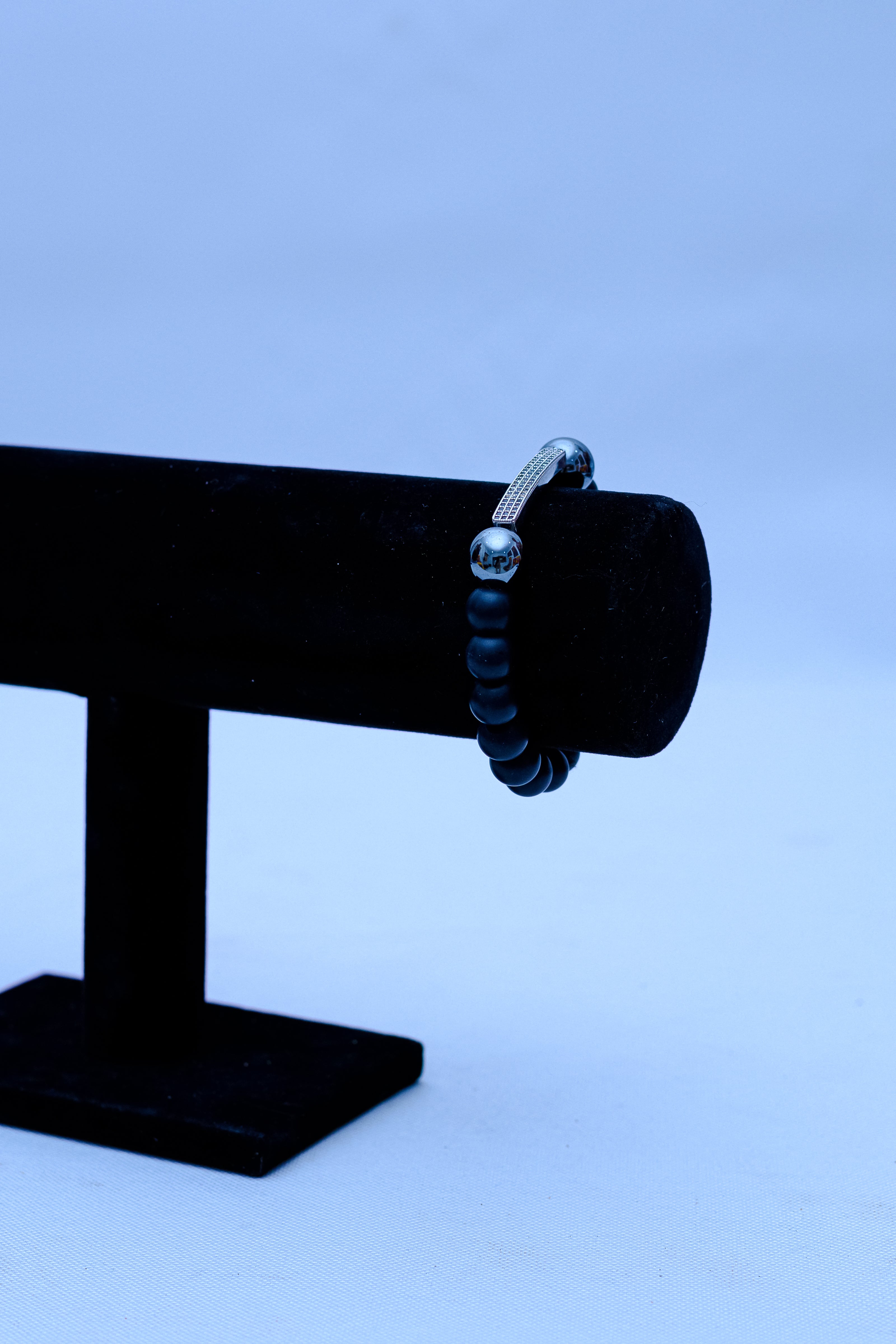 Men's Black Onyx, Hematite Sphere & Pavé Bar Bracelet