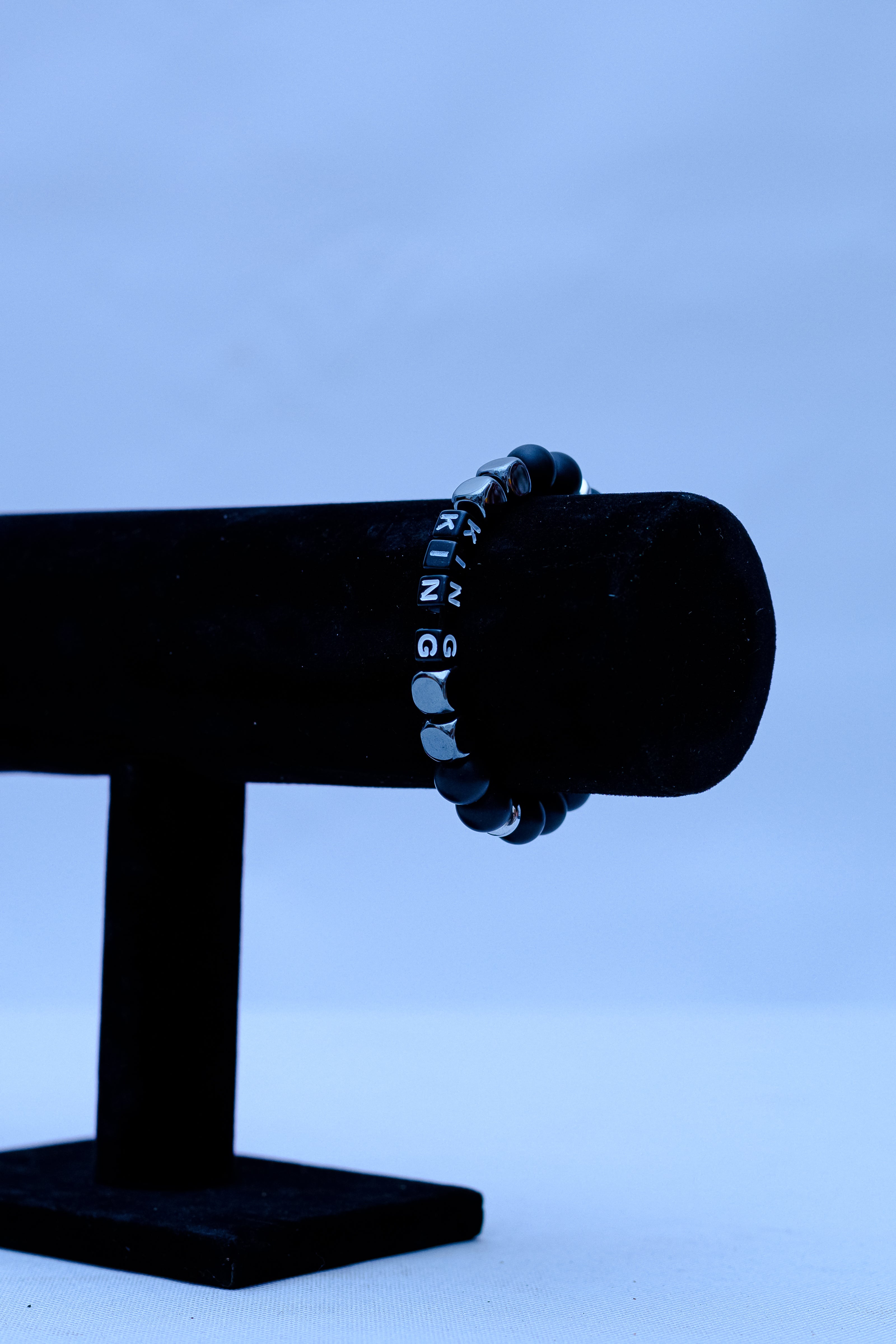 Men's Black Onyx & Hematite 'KING' Letter Bead Bracelet