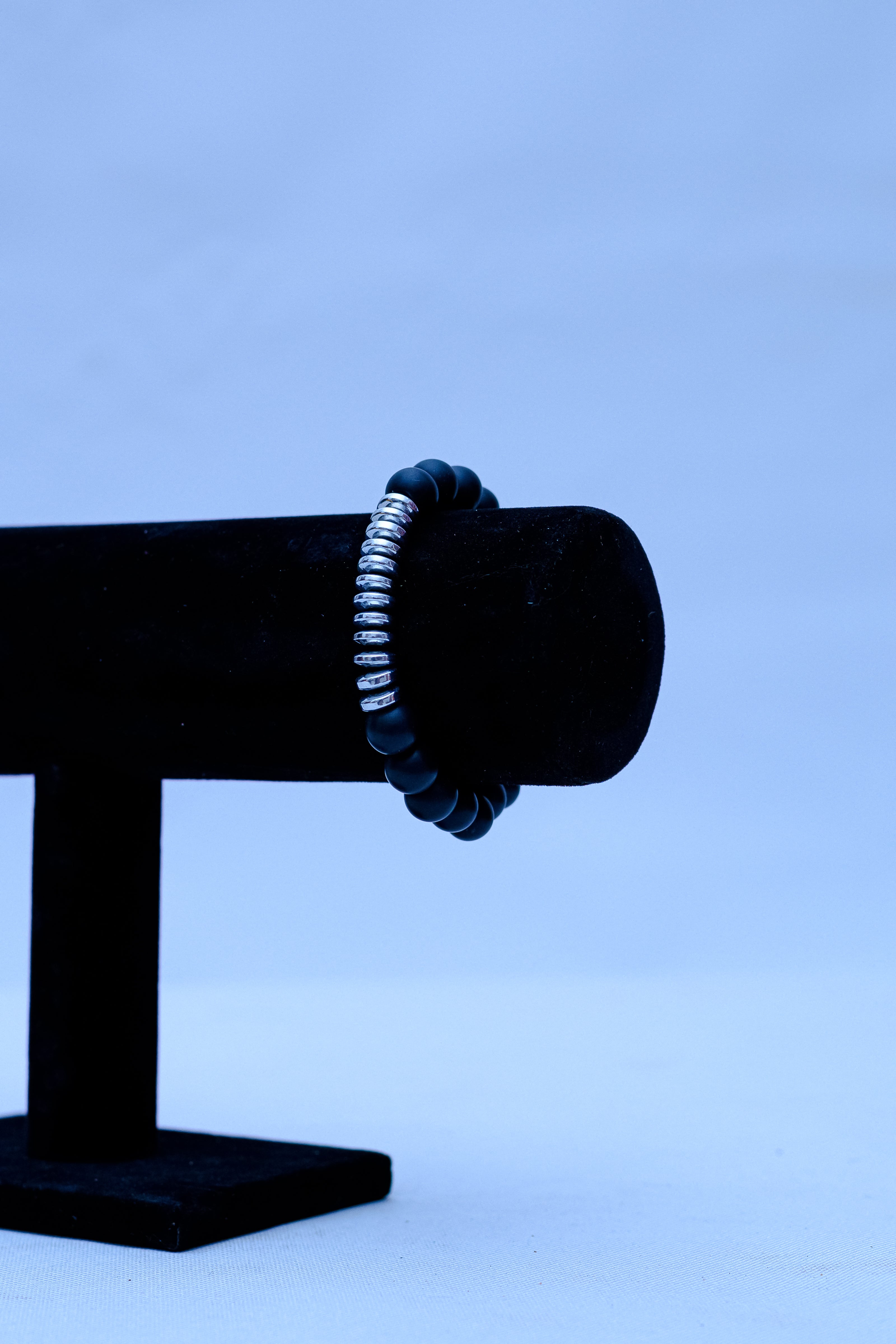Men's Black Onyx & Silver Hematite Ring Bracelet
