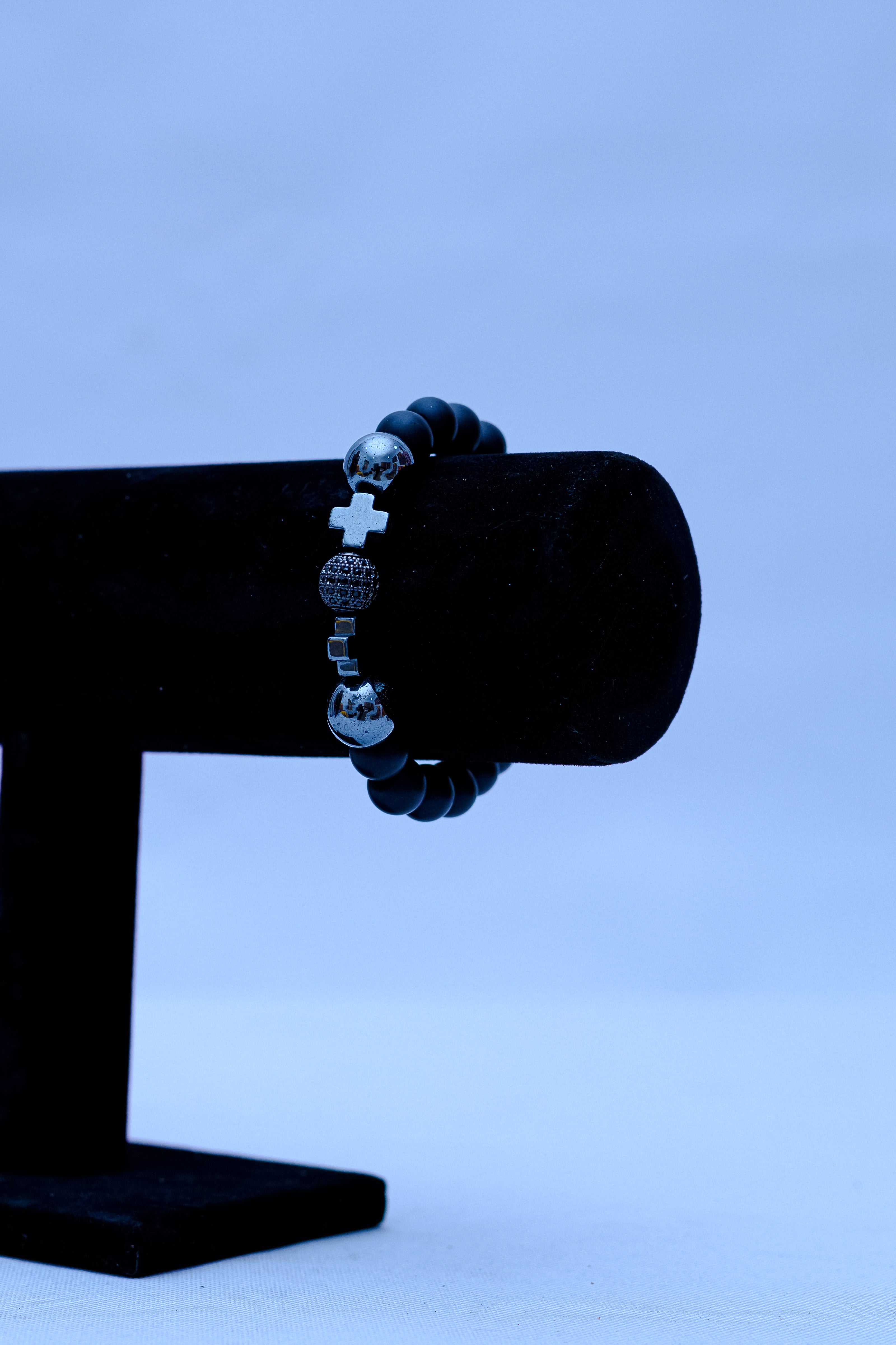 Men's Black Onyx, Skull, Cross & Pavé Globe Bracelet
